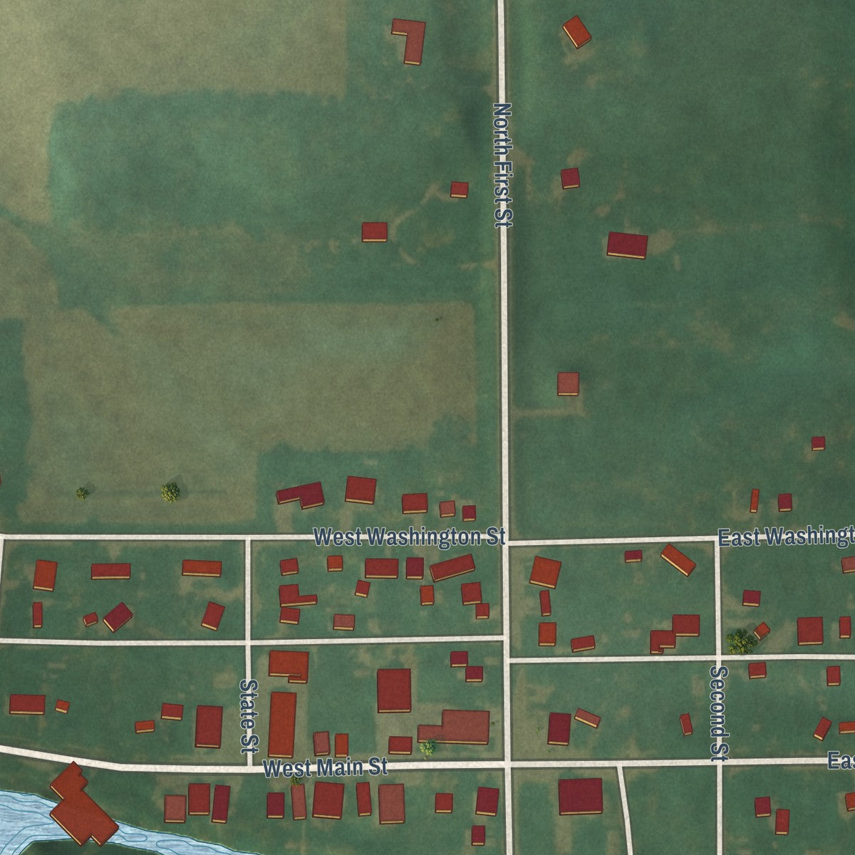 Second close-up of the map of Fertile, Iowa print showing more streets and buildings
