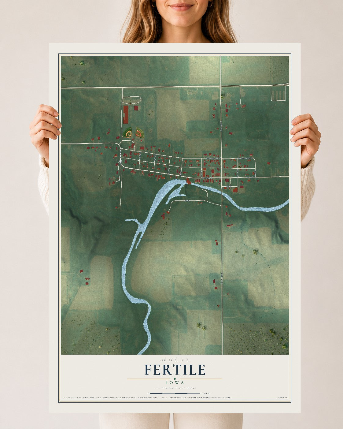 Map of Fertile, Iowa, 24 x 36 inch unframed archival matte print