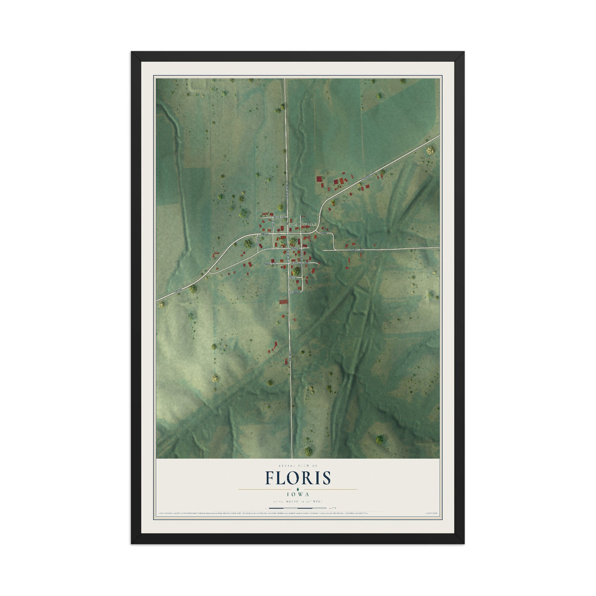 Map of Floris, Iowa, 12 x 18 inch print in a black wood frame