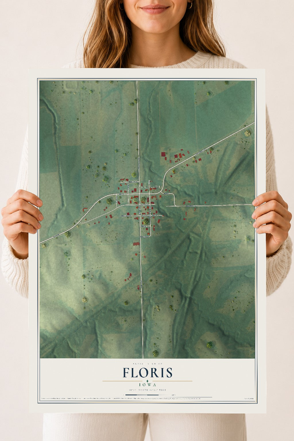 Map of Floris, Iowa, 18 x 24 inch unframed archival matte print