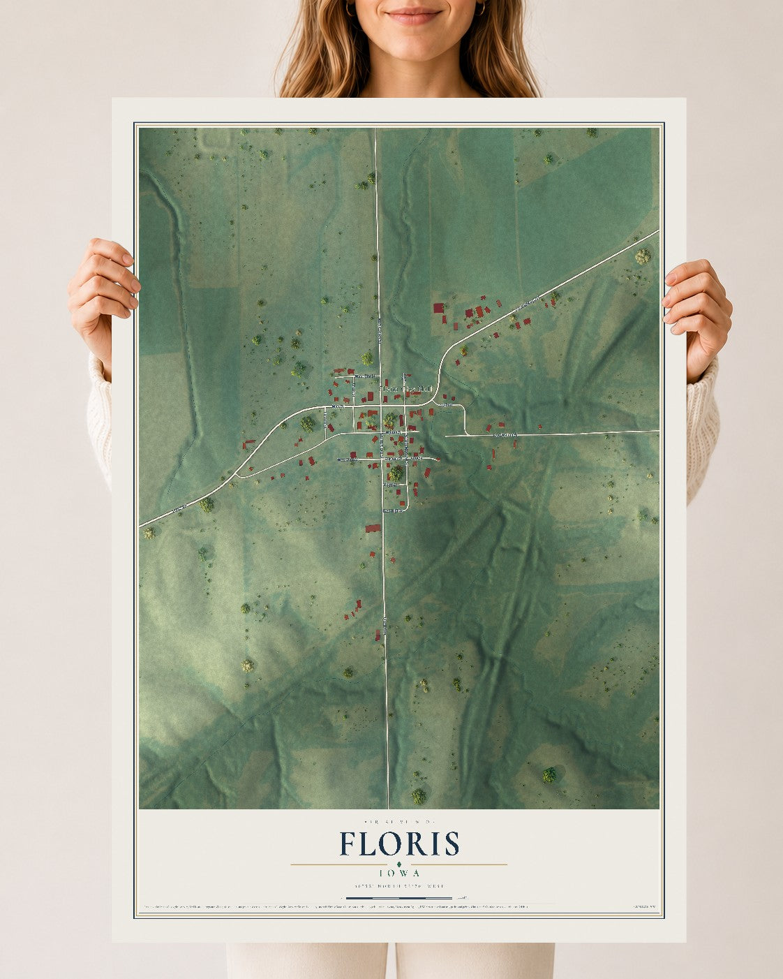 Map of Floris, Iowa, 24 x 36 inch unframed archival matte print