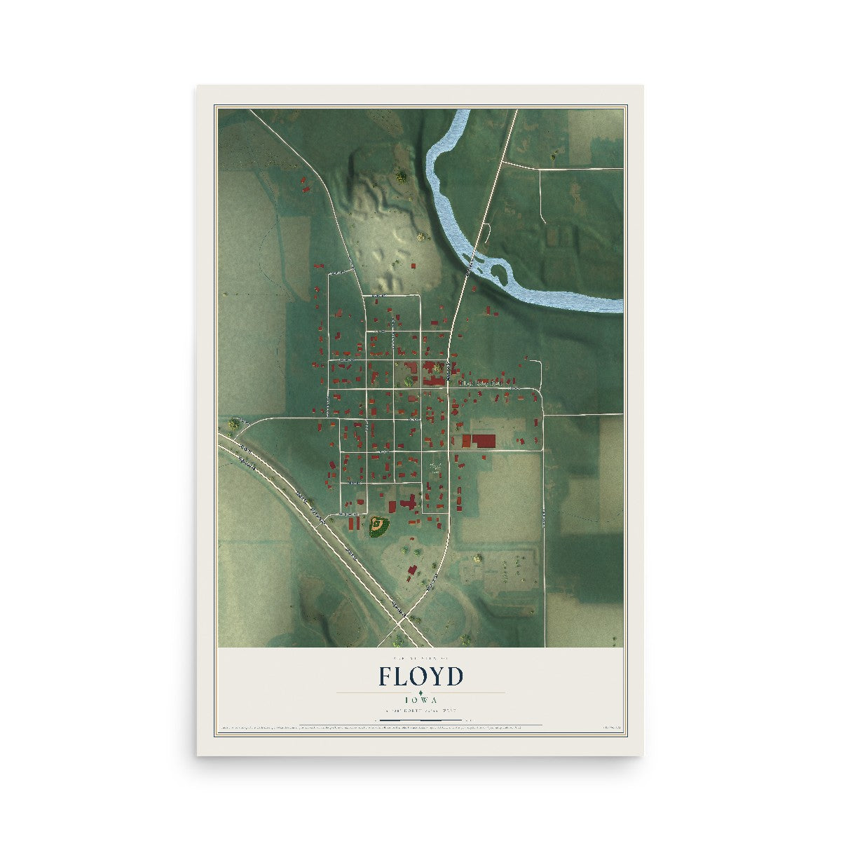 Map of Floyd, Iowa, 12 x 18 inch unframed archival matte print