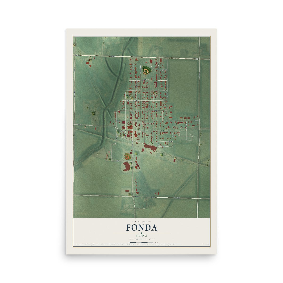 Map of Fonda, Iowa, 12 x 18 inch unframed archival matte print