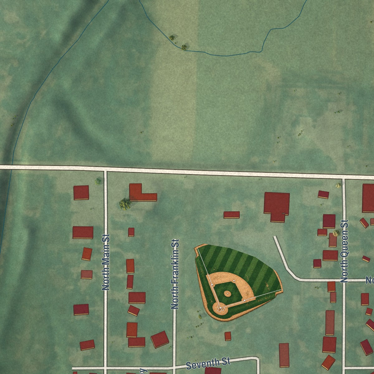 Second close-up of the map of Fonda, Iowa print showing more streets and buildings