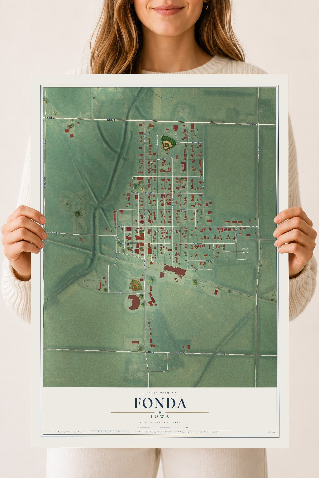 Map of Fonda, Iowa, 18 x 24 inch unframed archival matte print