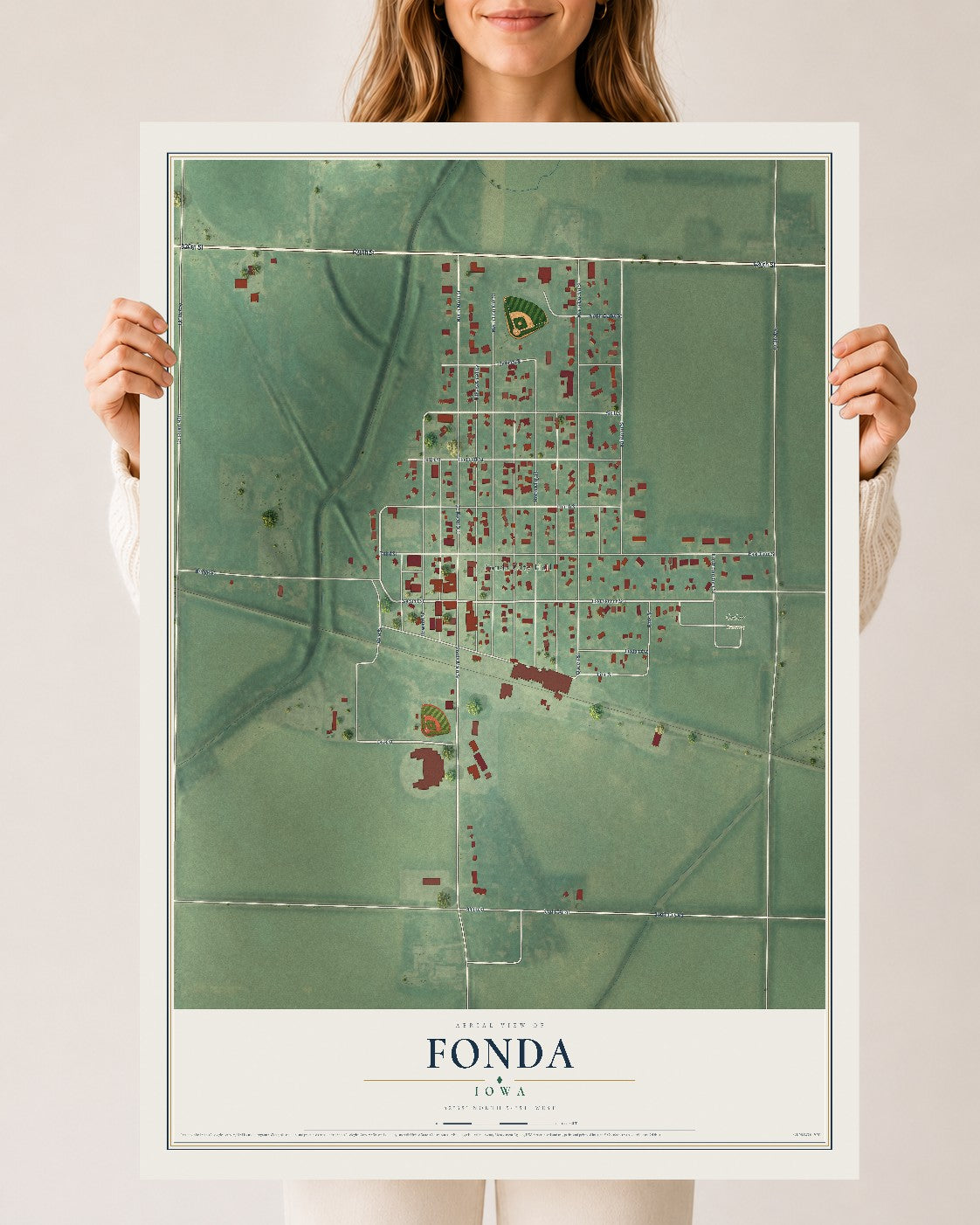 Map of Fonda, Iowa, 24 x 36 inch unframed archival matte print