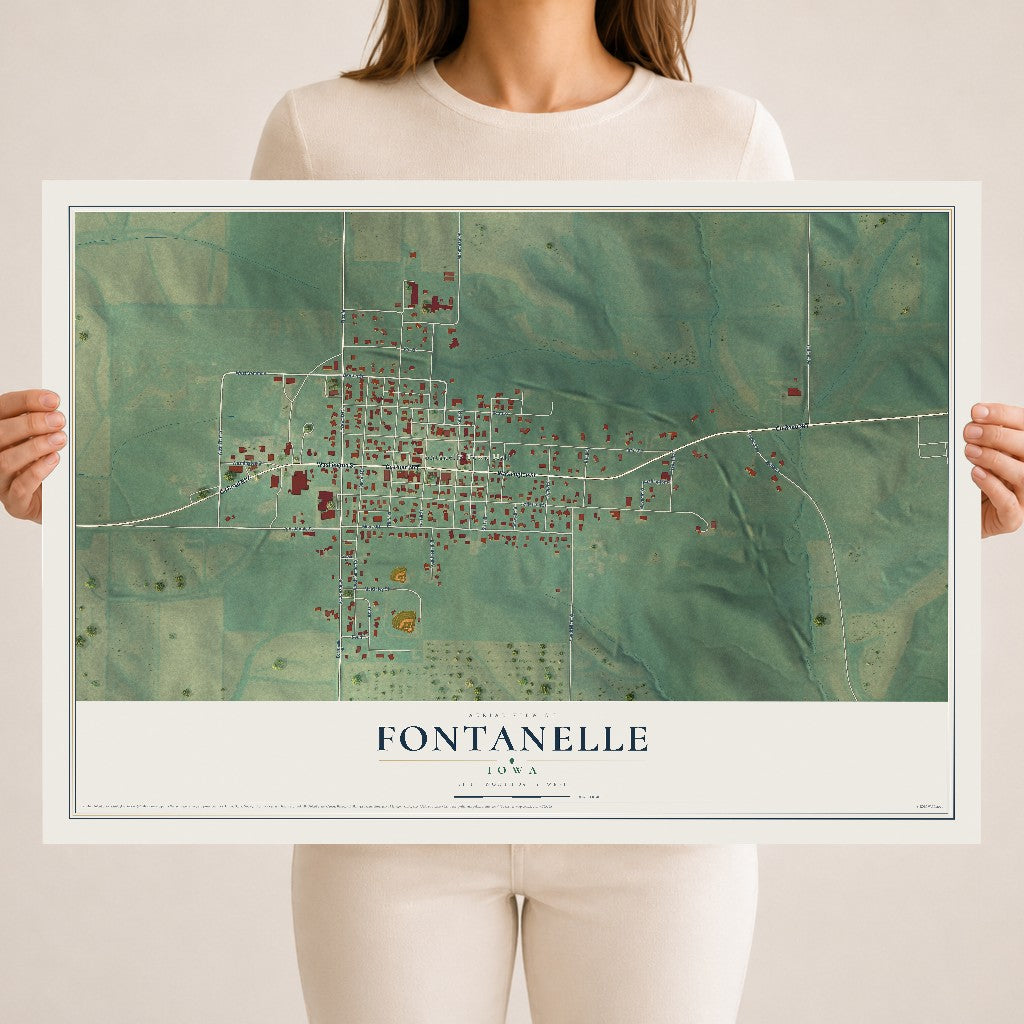 Map of Fontanelle, Iowa, 18 x 24 inch unframed archival matte print