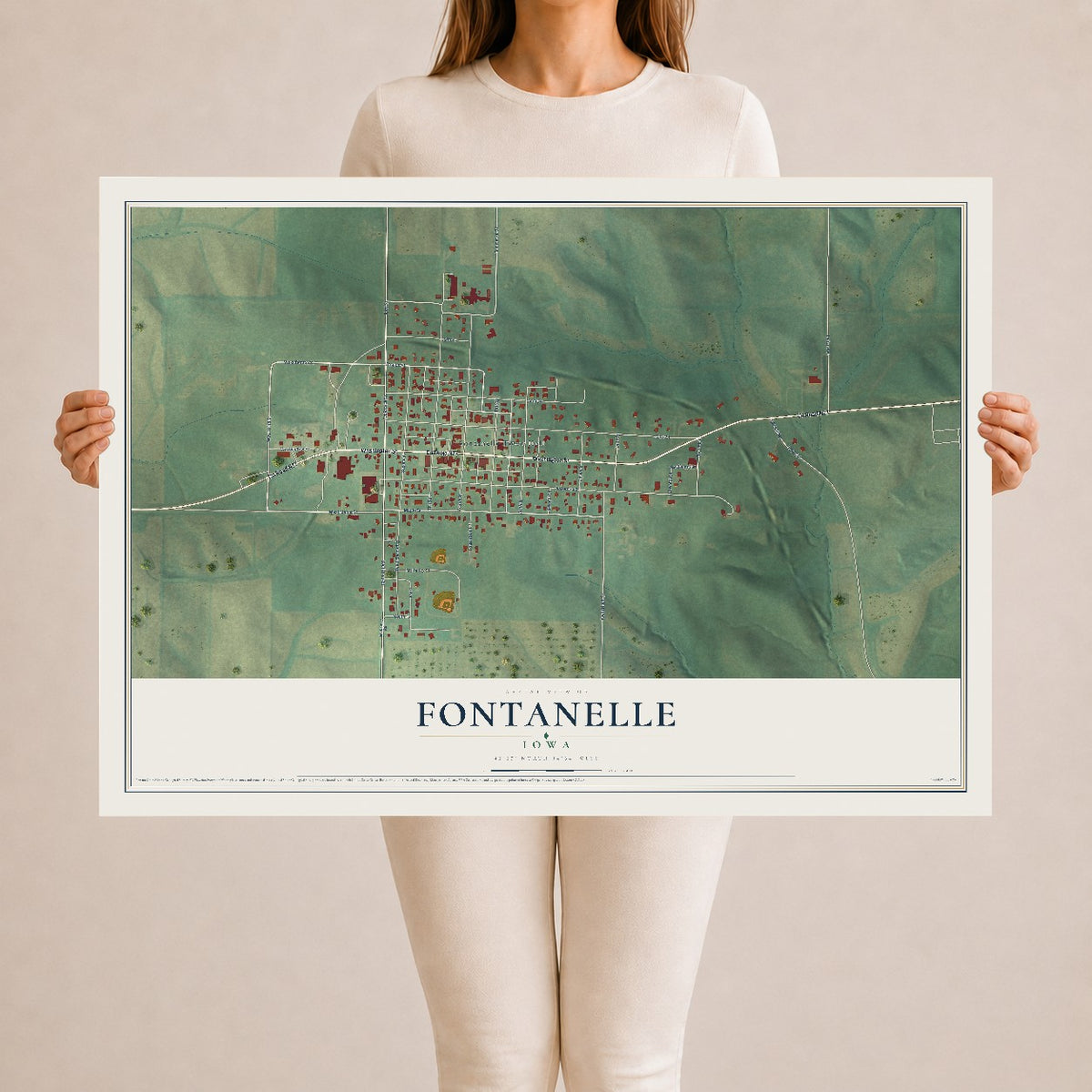 Map of Fontanelle, Iowa, 24 x 36 inch unframed archival matte print