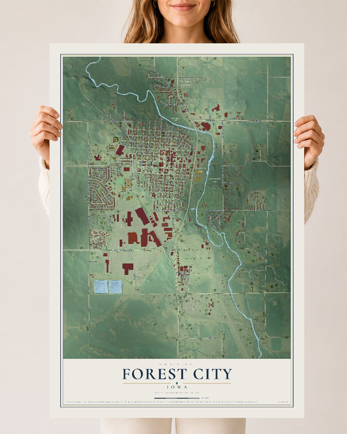 Map of Forest City, Iowa, 24 x 36 inch unframed archival matte print