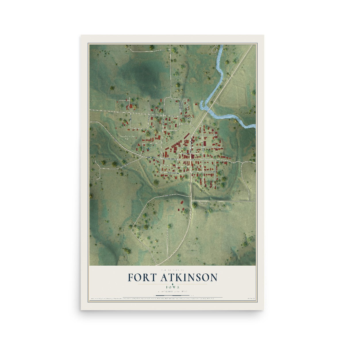 Map of Fort Atkinson, Iowa, 12 x 18 inch unframed archival matte print