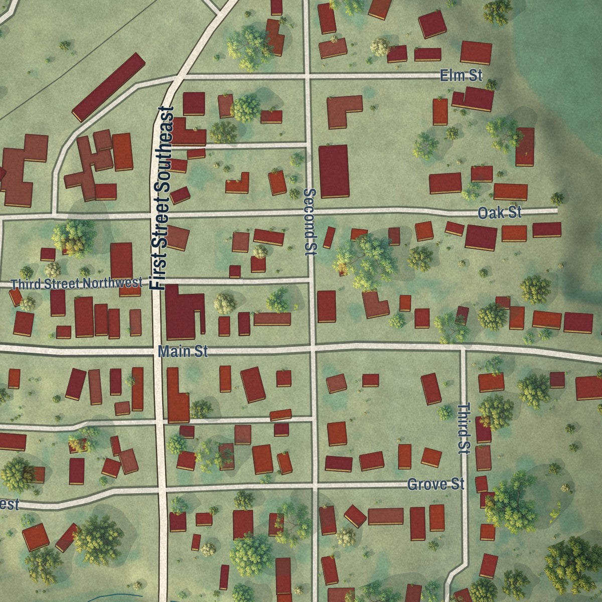 Close-up of the map of Fort Atkinson, Iowa print showing street and building detail