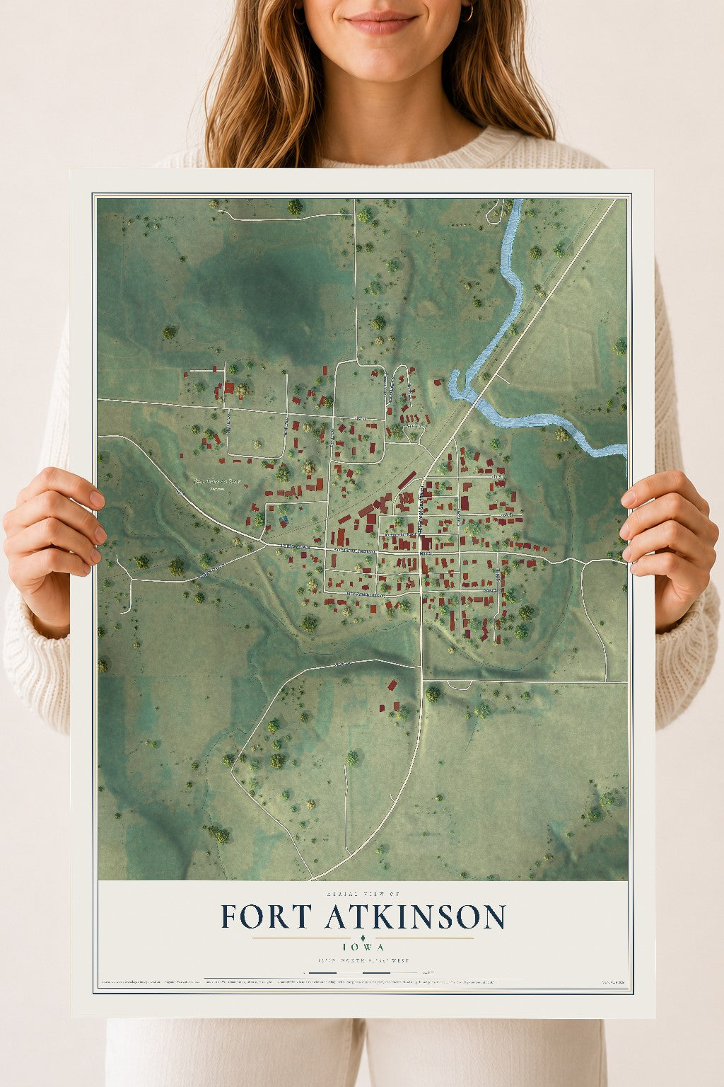 Map of Fort Atkinson, Iowa, 18 x 24 inch unframed archival matte print