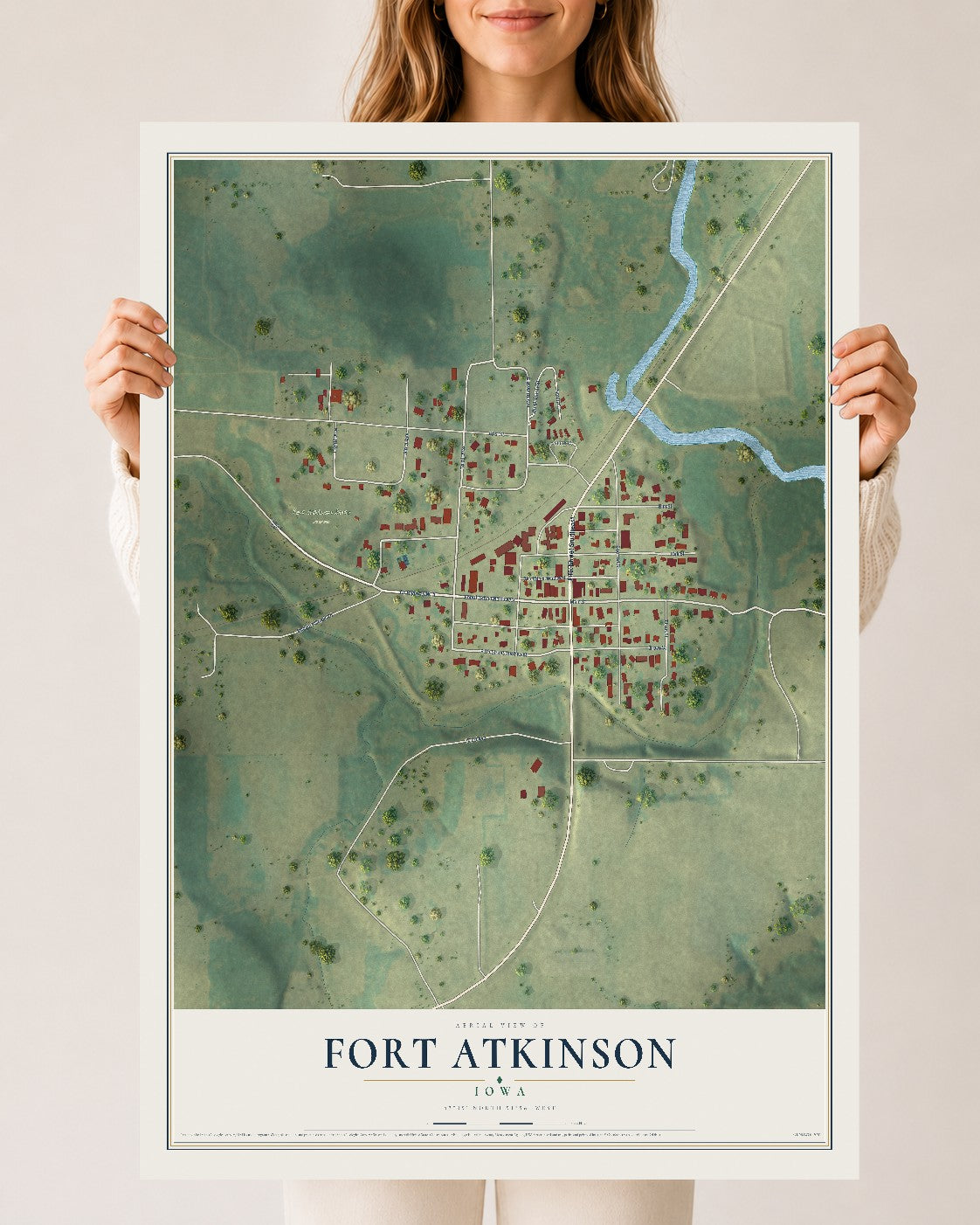 Map of Fort Atkinson, Iowa, 24 x 36 inch unframed archival matte print