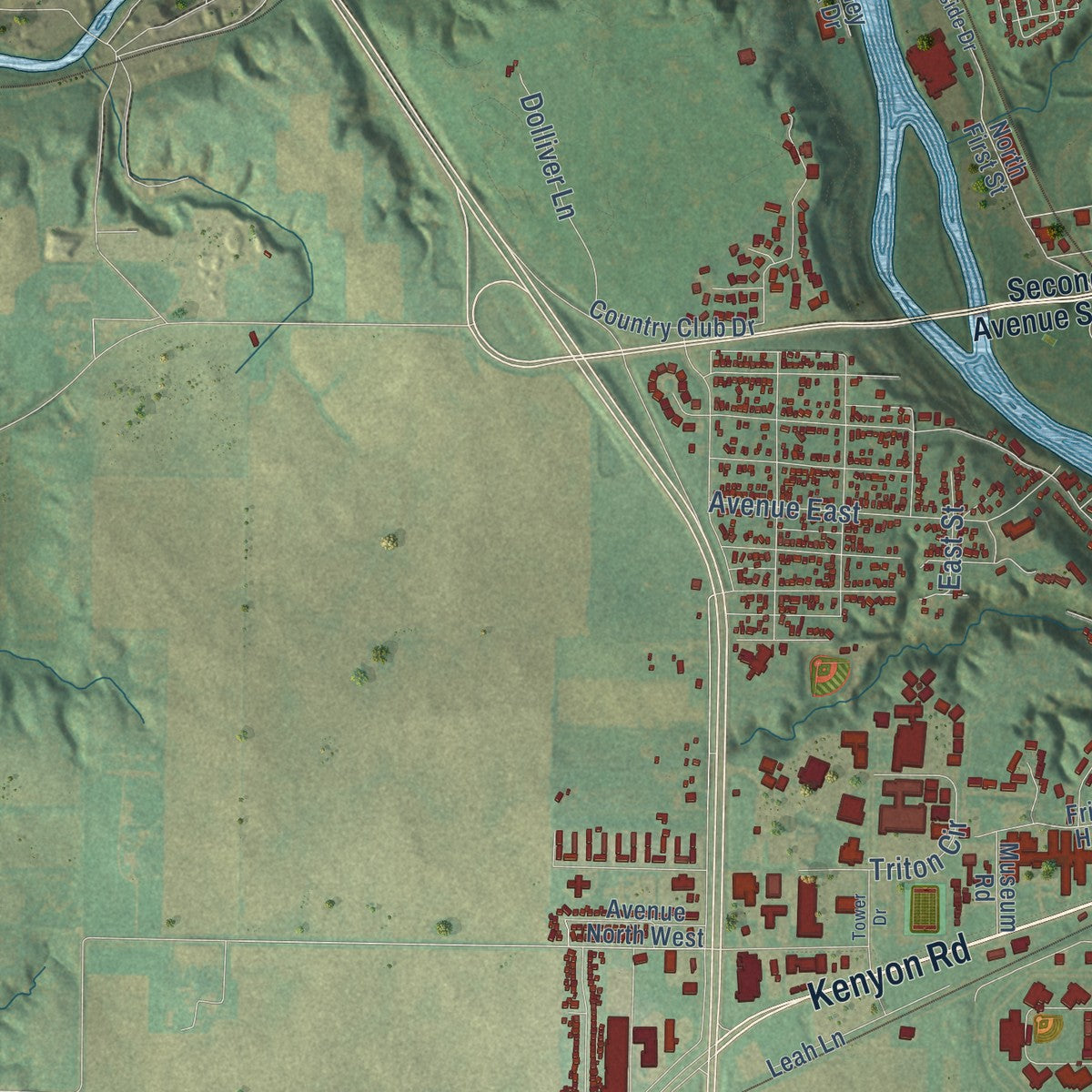 Second close-up of the map of Fort Dodge, Iowa print showing more streets and buildings