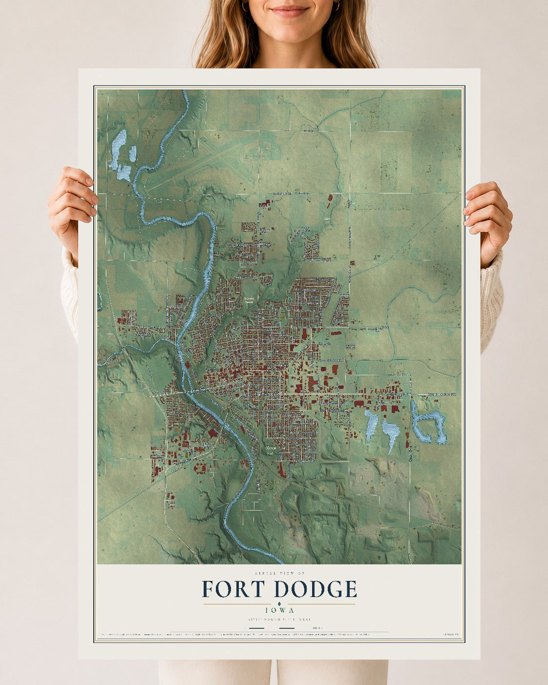 Map of Fort Dodge, Iowa, 24 x 36 inch unframed archival matte print