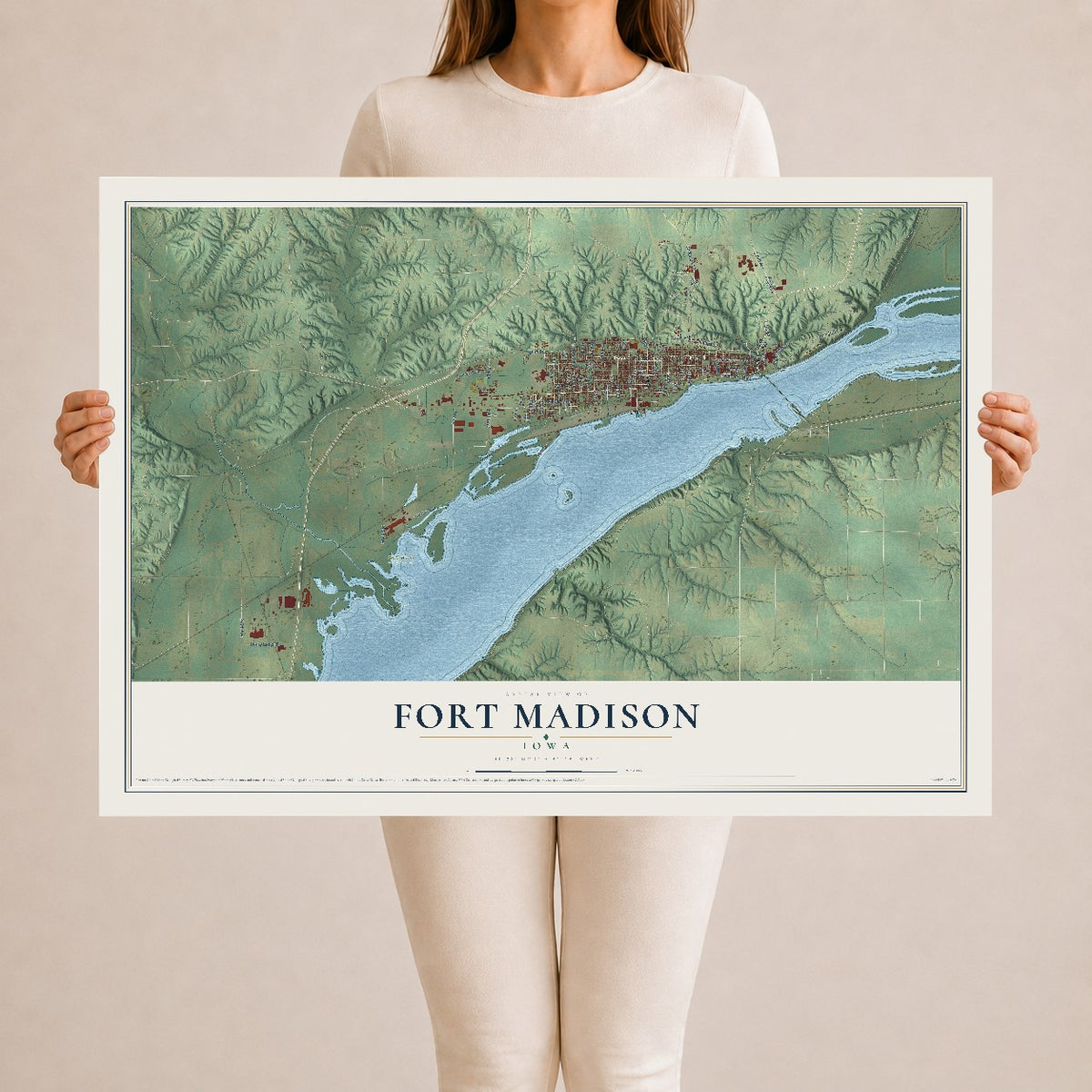 Map of Fort Madison, Iowa, 24 x 36 inch unframed archival matte print