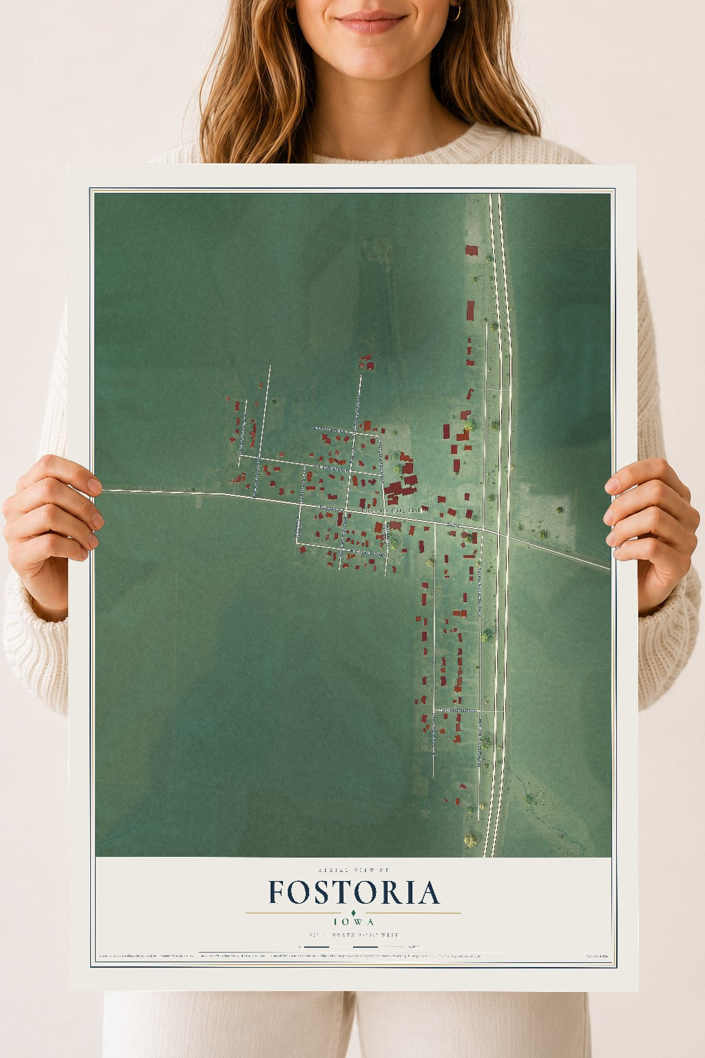 Map of Fostoria, Iowa, 18 x 24 inch unframed archival matte print
