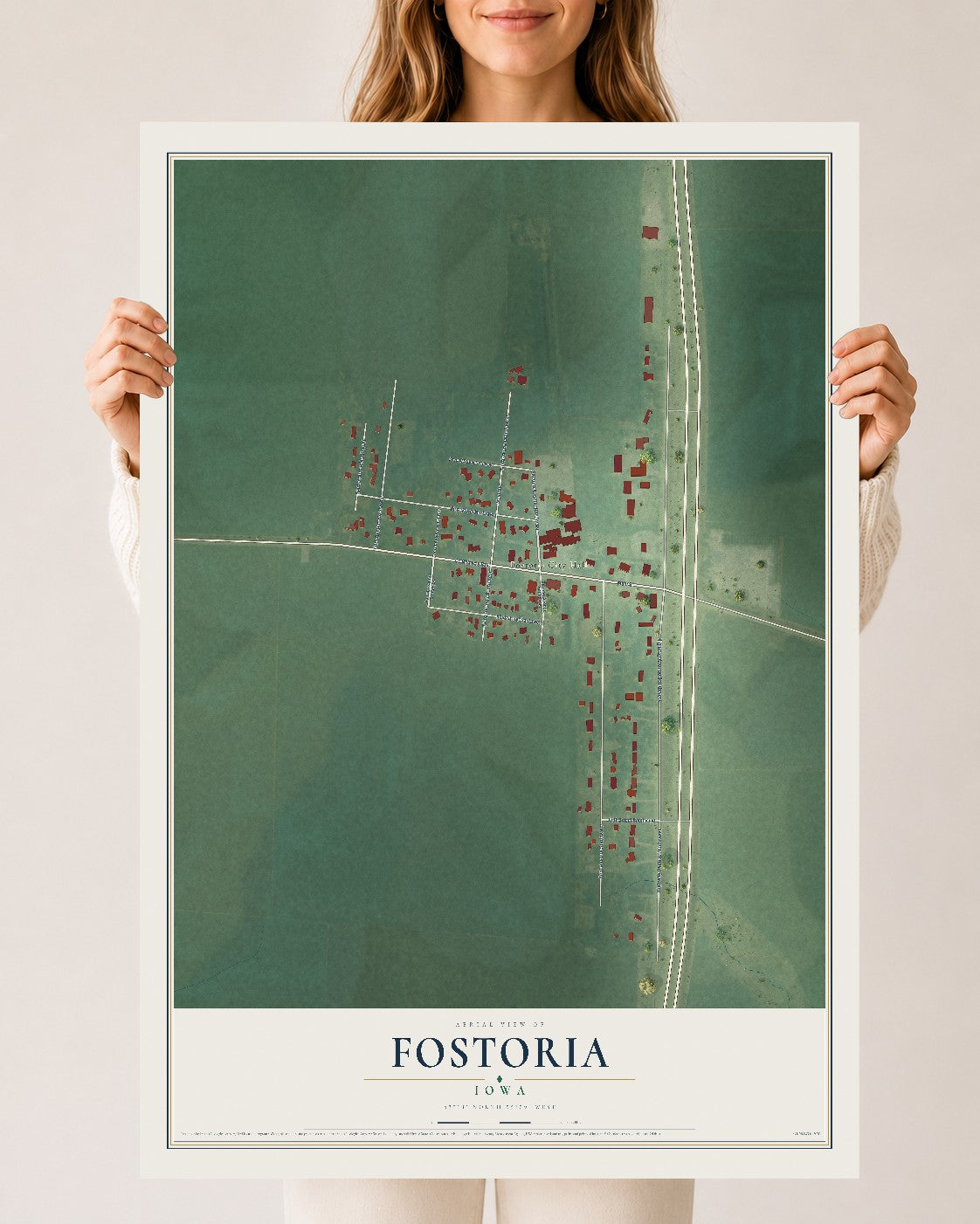 Map of Fostoria, Iowa, 24 x 36 inch unframed archival matte print