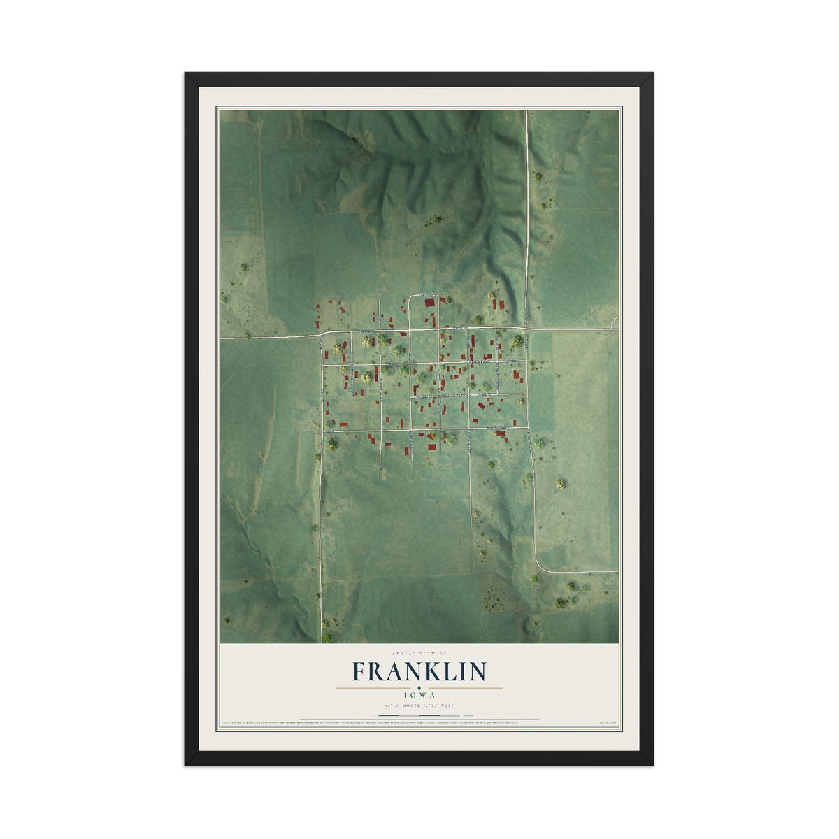 Map of Franklin, Iowa, 12 x 18 inch print in a black wood frame