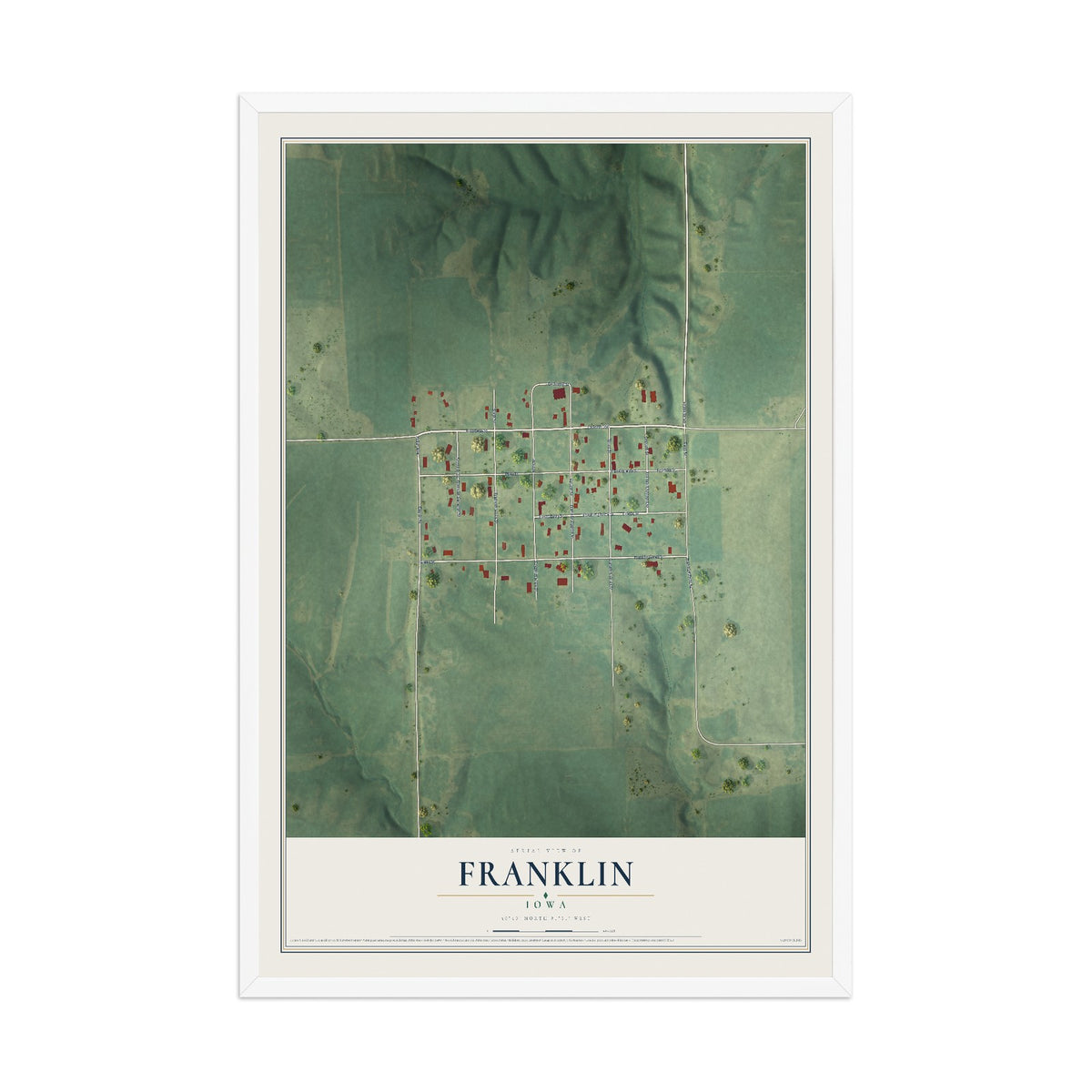 Map of Franklin, Iowa, 12 x 18 inch print in a white wood frame