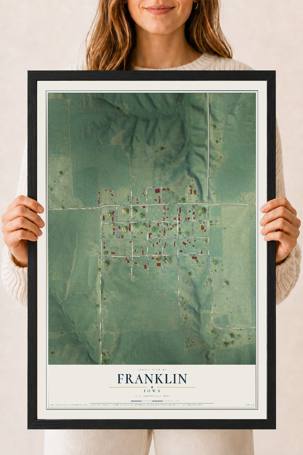 Map of Franklin, Iowa, 18 x 24 inch print in a black wood frame