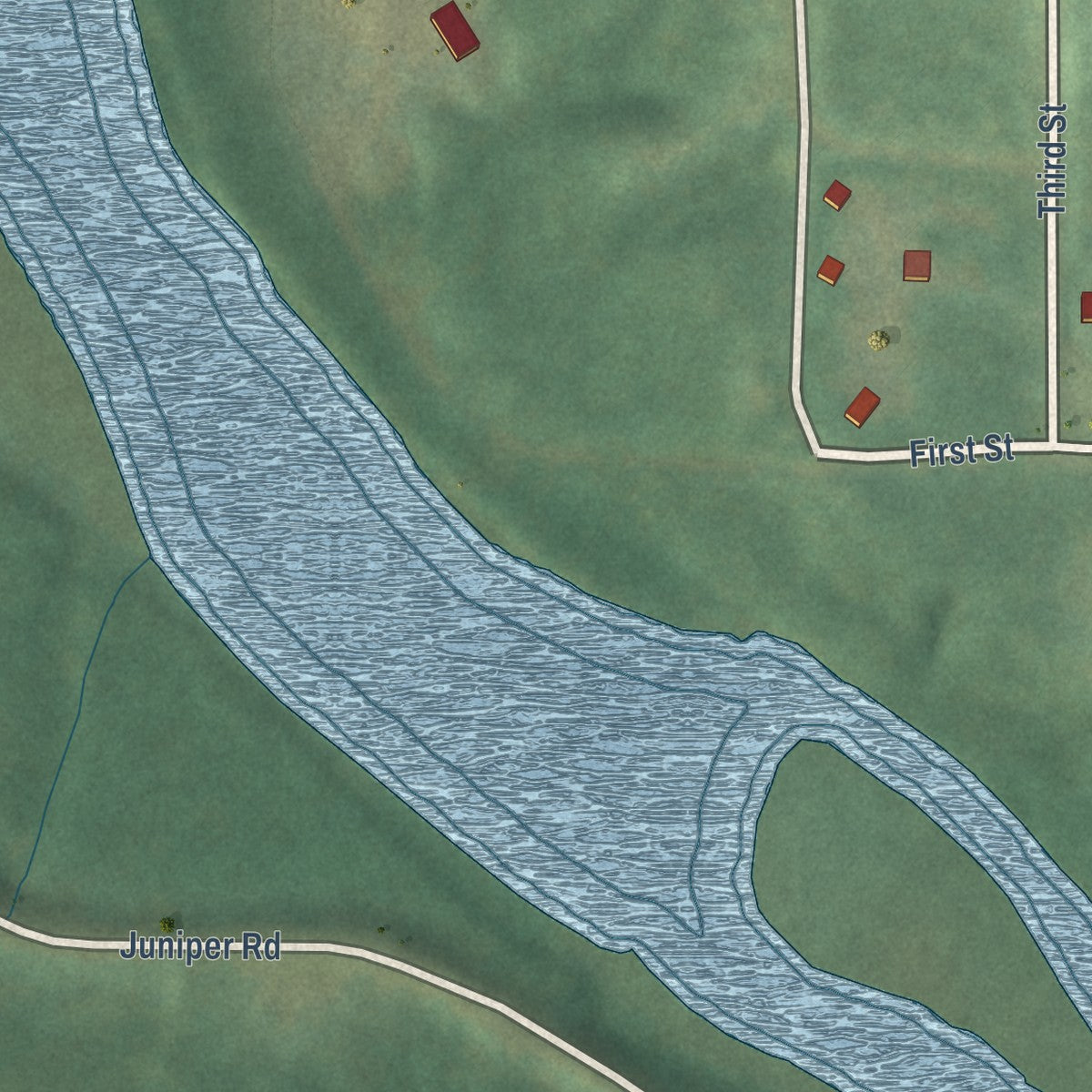 Close-up of the map of Fraser, Iowa print showing street and building detail