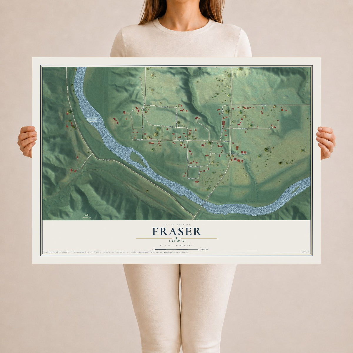Map of Fraser, Iowa, 24 x 36 inch unframed archival matte print