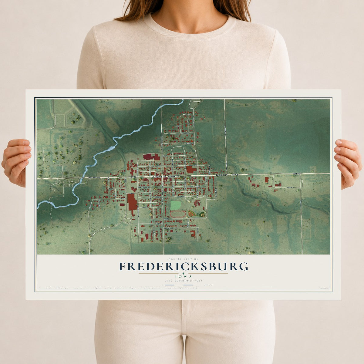 Map of Fredericksburg, Iowa, 12 x 18 inch unframed archival matte print
