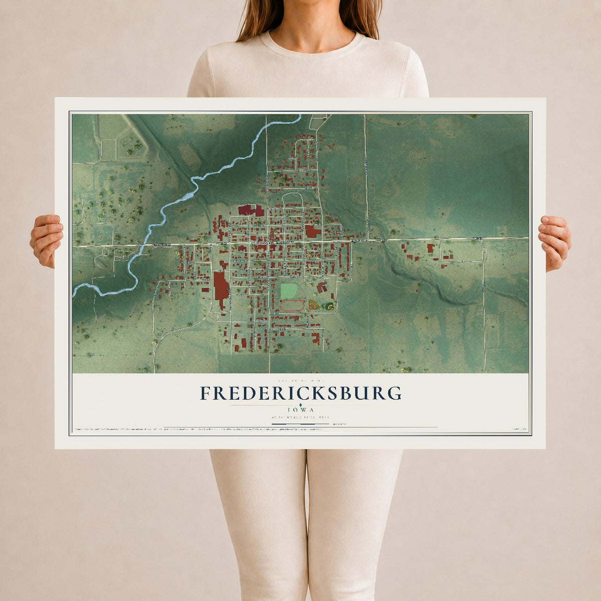 Map of Fredericksburg, Iowa, 24 x 36 inch unframed archival matte print
