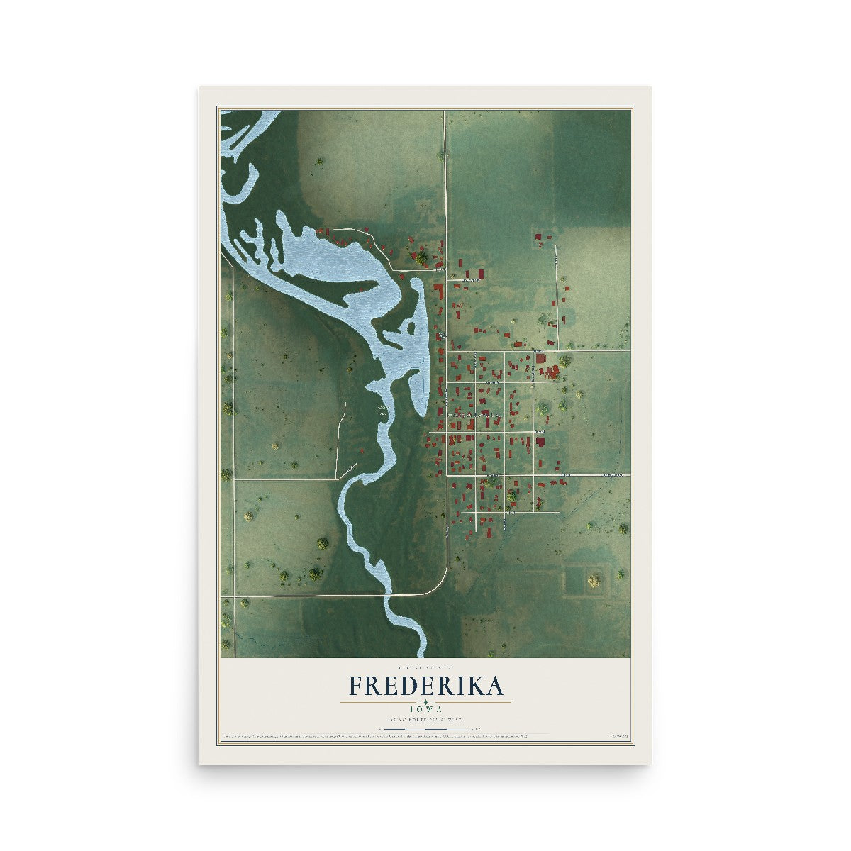 Map of Frederika, Iowa, 12 x 18 inch unframed archival matte print