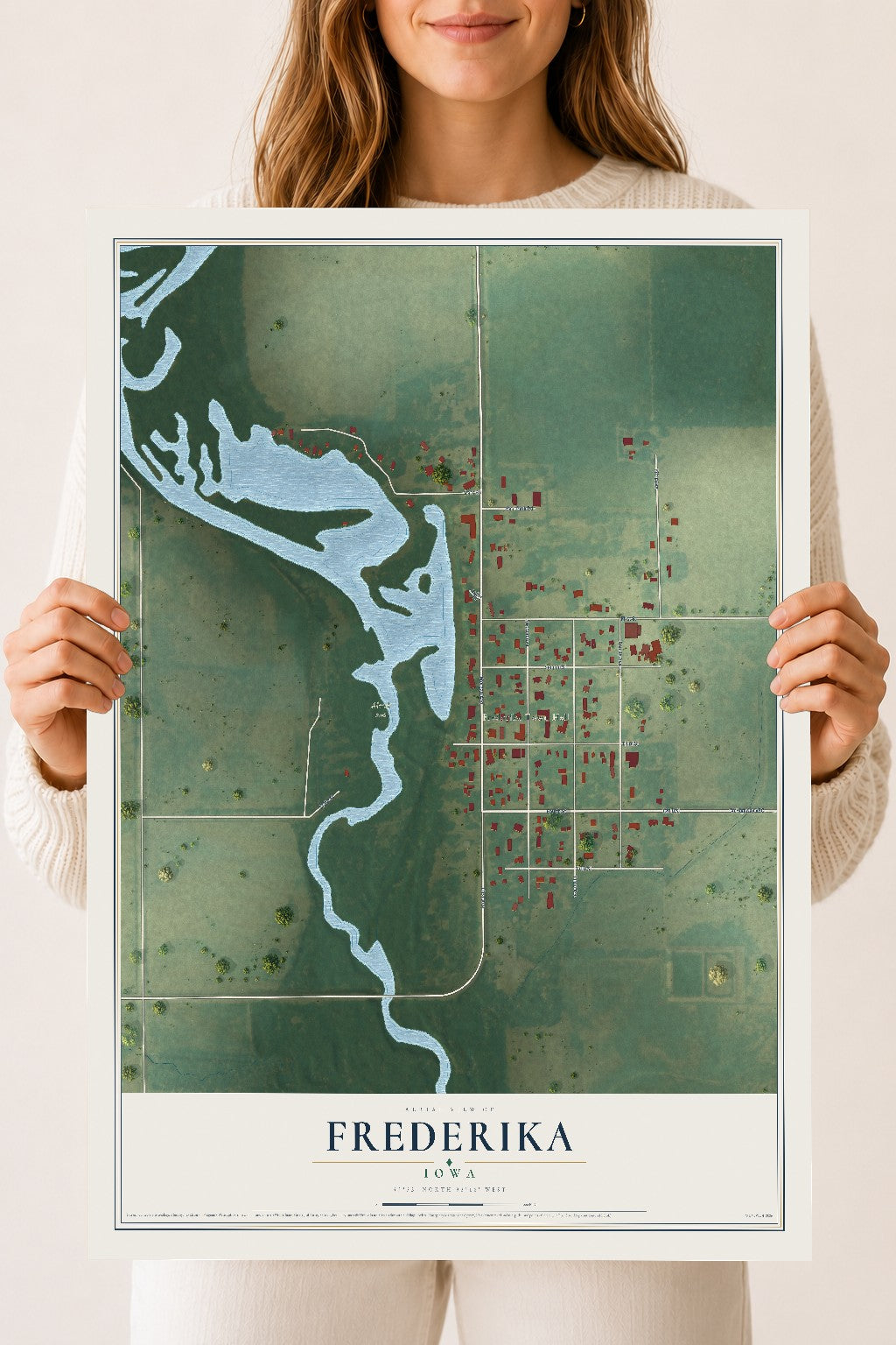 Map of Frederika, Iowa, 18 x 24 inch unframed archival matte print