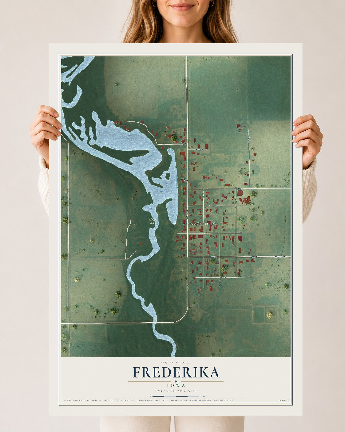 Map of Frederika, Iowa, 24 x 36 inch unframed archival matte print