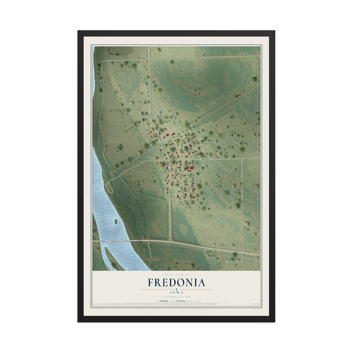Map of Fredonia, Iowa, 12 x 18 inch print in a black wood frame