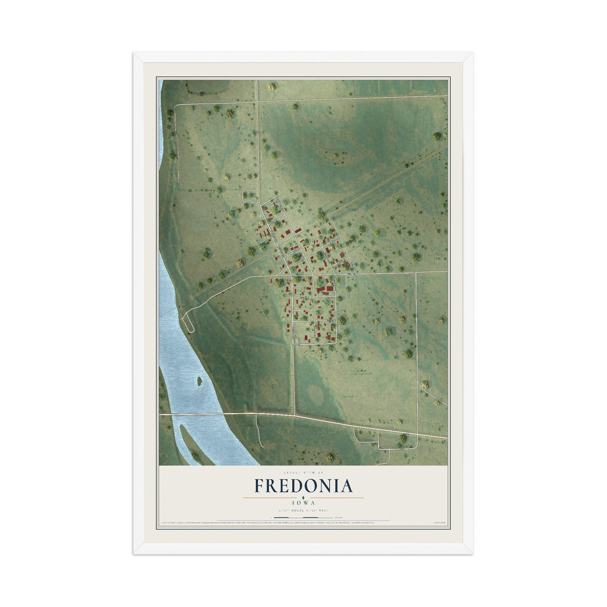 Map of Fredonia, Iowa, 12 x 18 inch print in a white wood frame