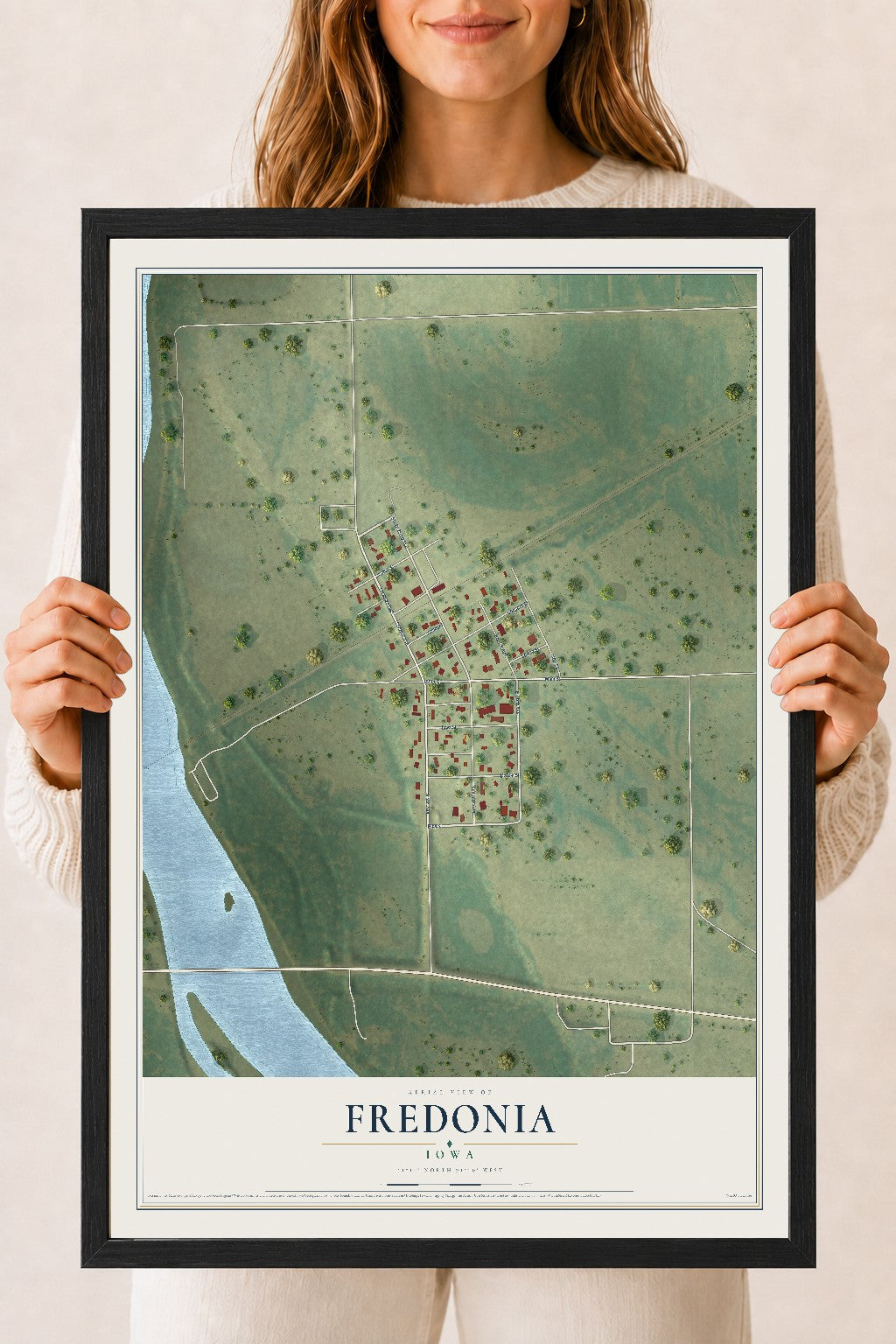 Map of Fredonia, Iowa, 18 x 24 inch print in a black wood frame
