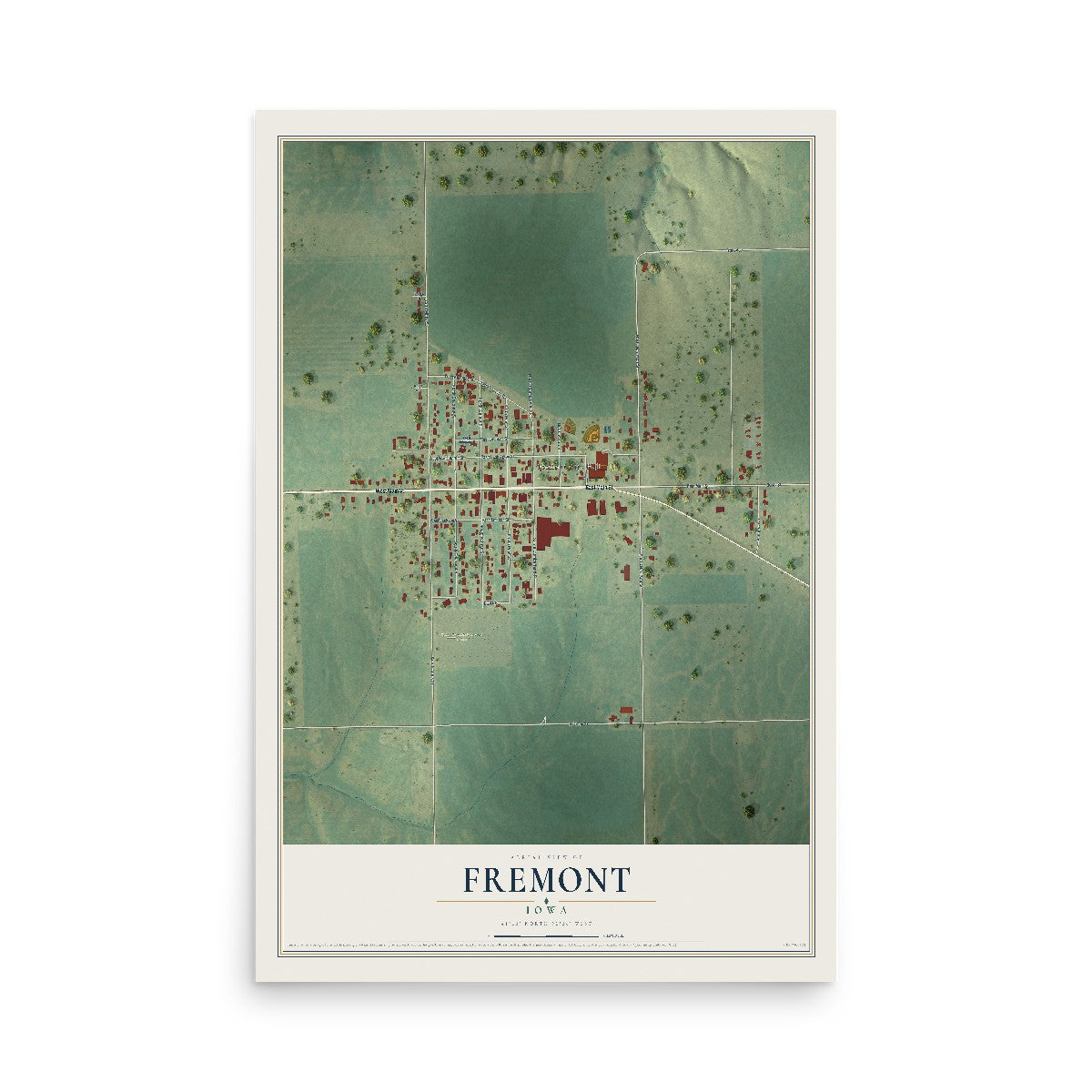 Map of Fremont, Iowa, 12 x 18 inch unframed archival matte print