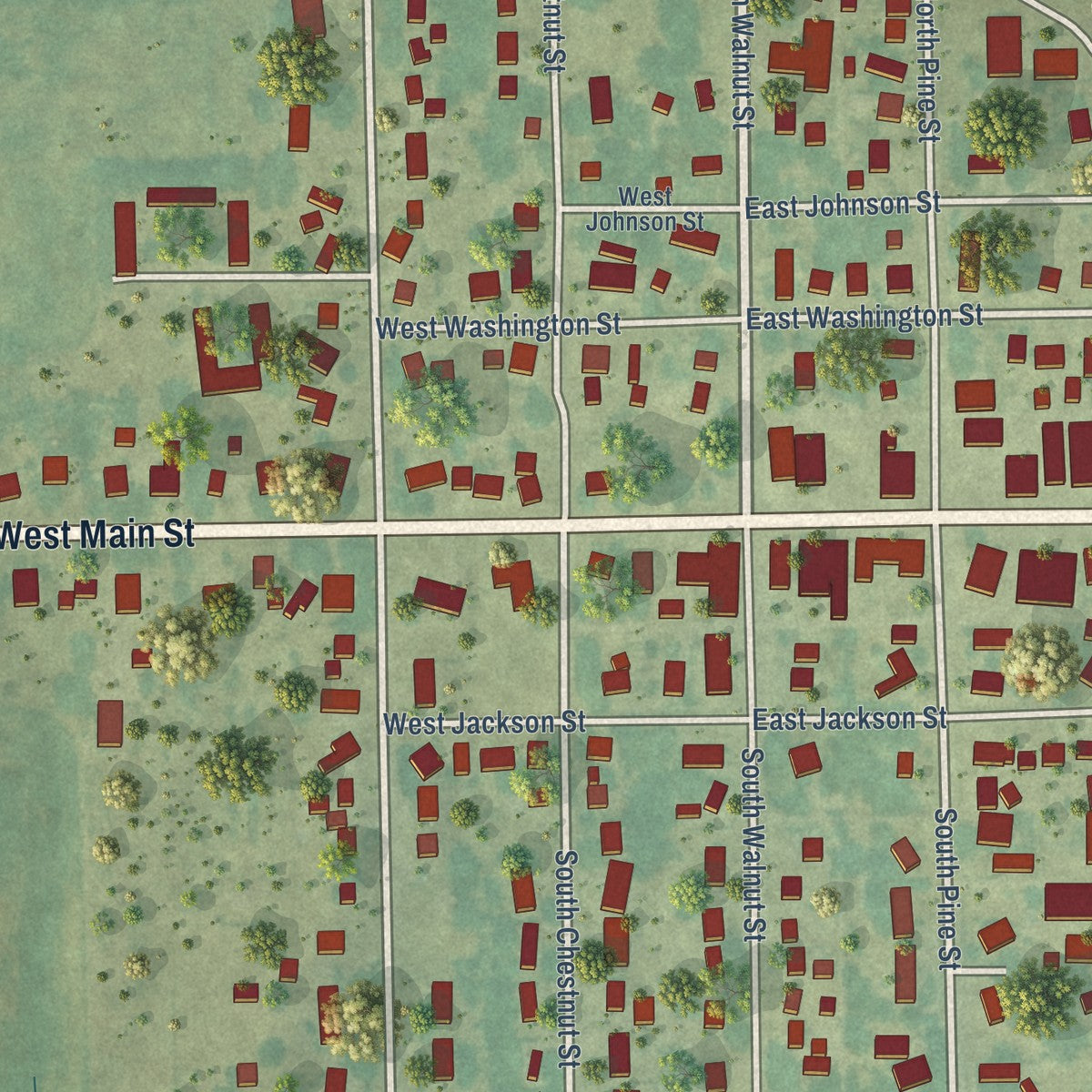 Close-up of the map of Fremont, Iowa print showing street and building detail