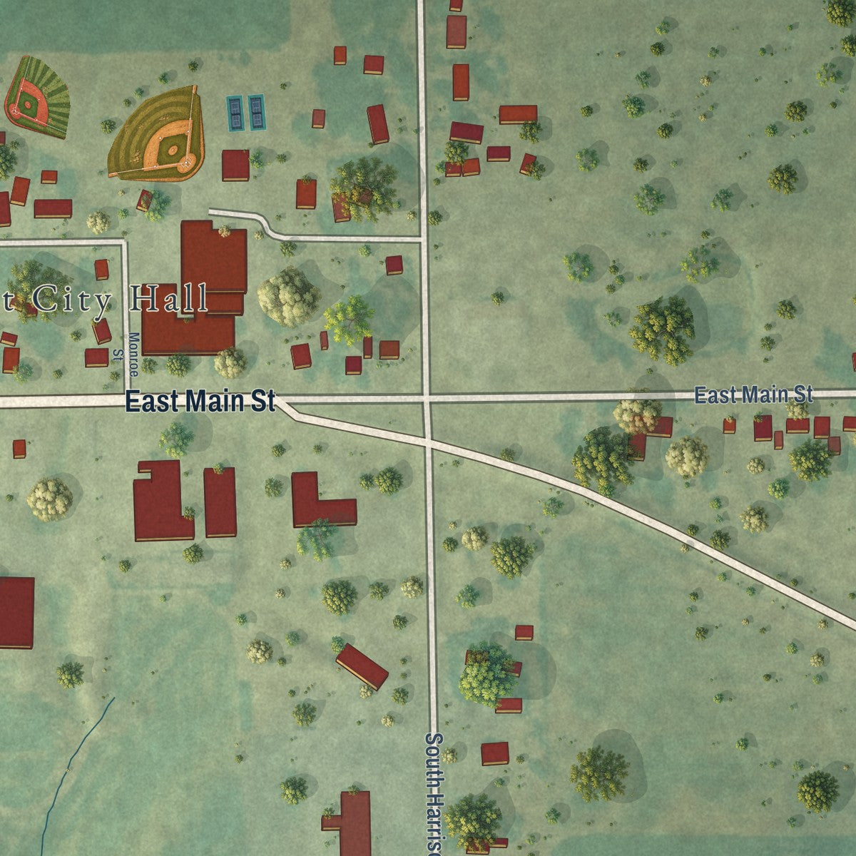 Second close-up of the map of Fremont, Iowa print showing more streets and buildings