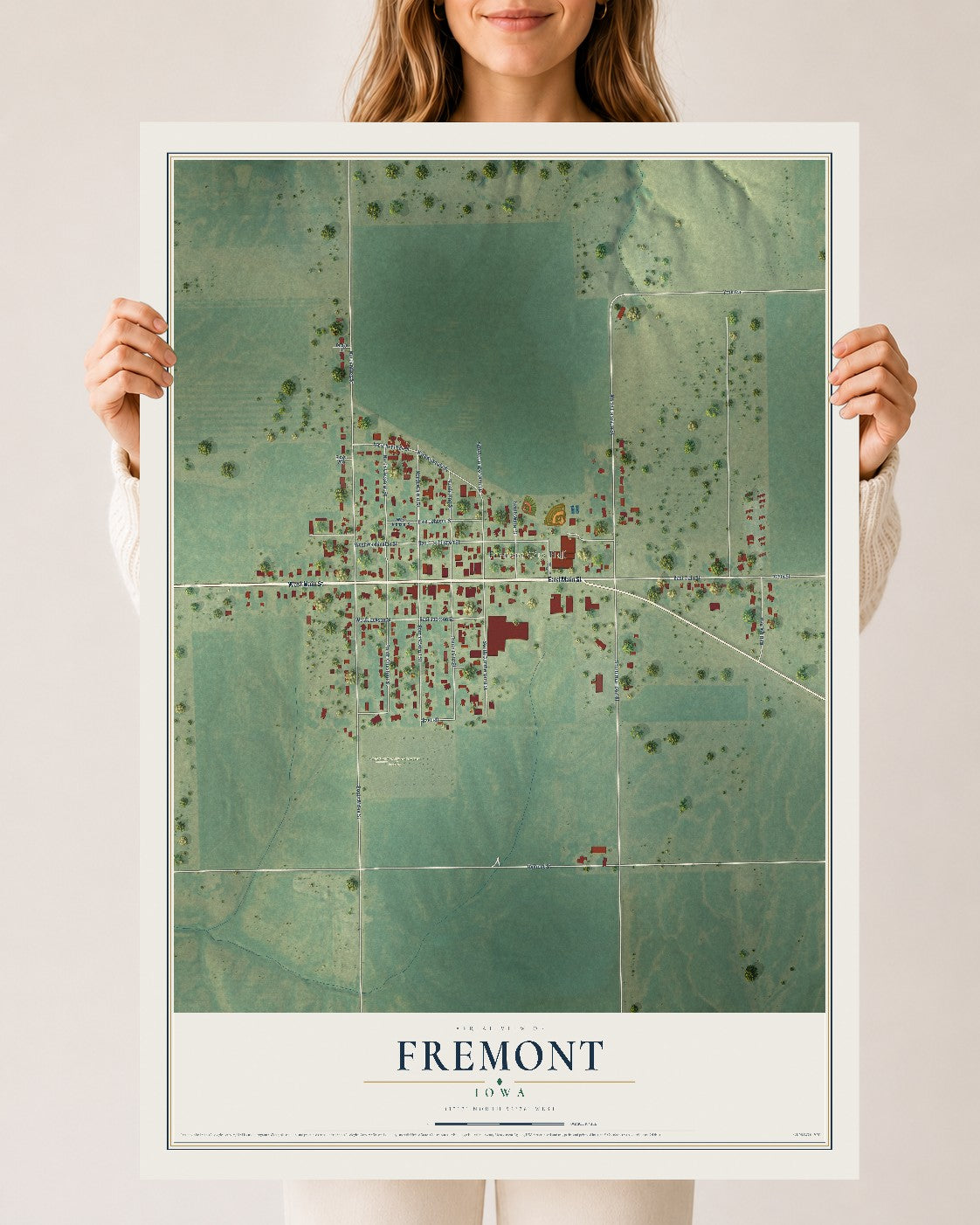 Map of Fremont, Iowa, 24 x 36 inch unframed archival matte print