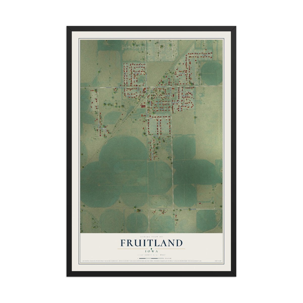 Map of Fruitland, Iowa, 12 x 18 inch print in a black wood frame