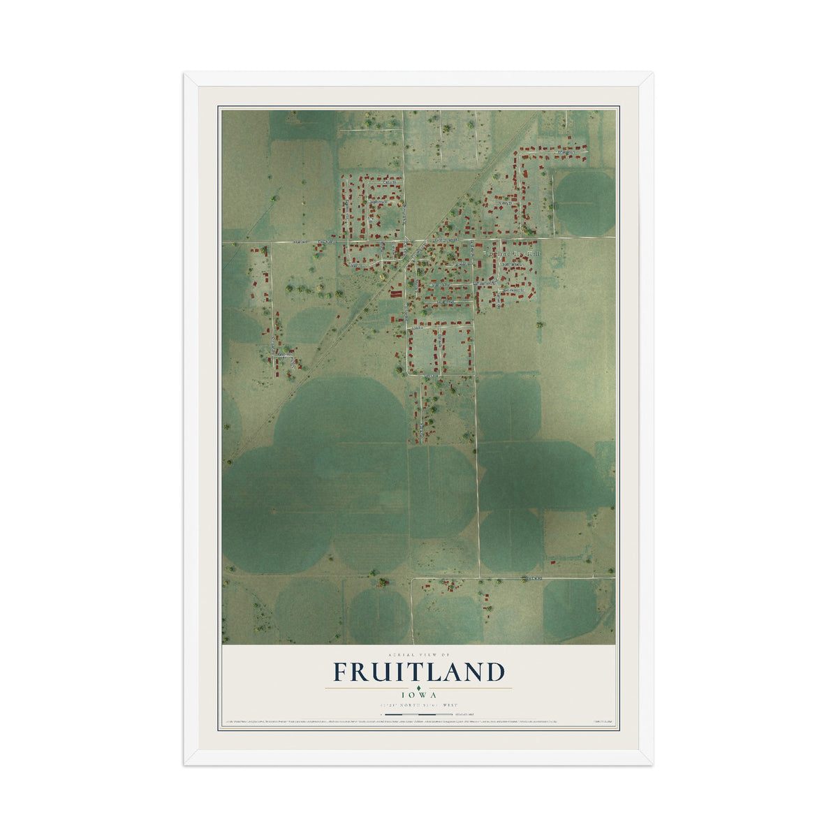 Map of Fruitland, Iowa, 12 x 18 inch print in a white wood frame