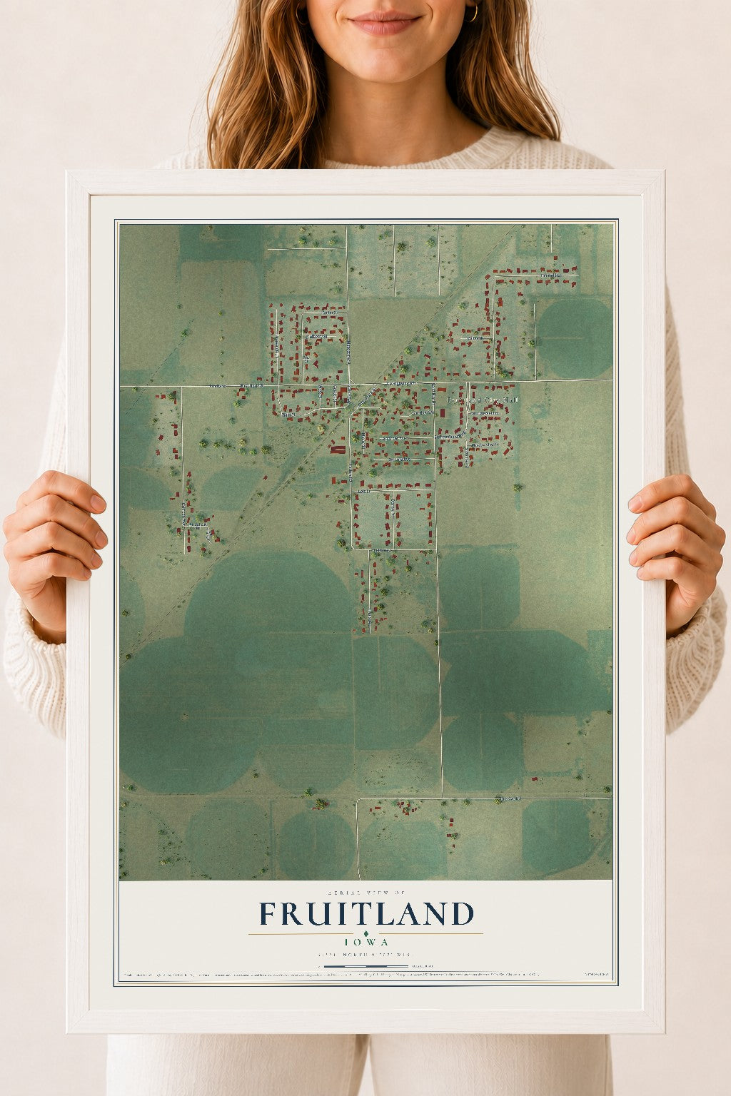 Map of Fruitland, Iowa, 18 x 24 inch print in a white wood frame