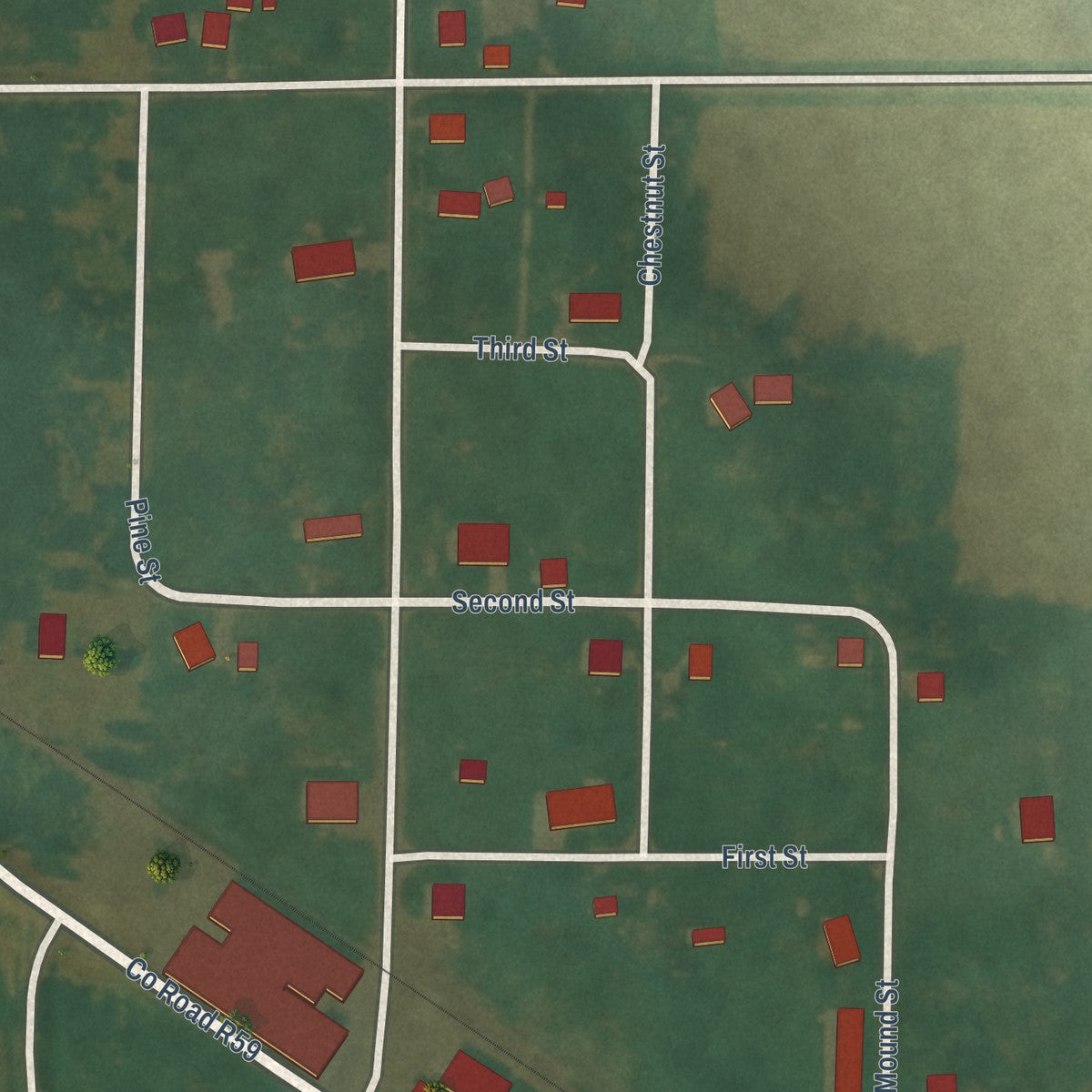 Close-up of the map of Galt, Iowa print showing street and building detail