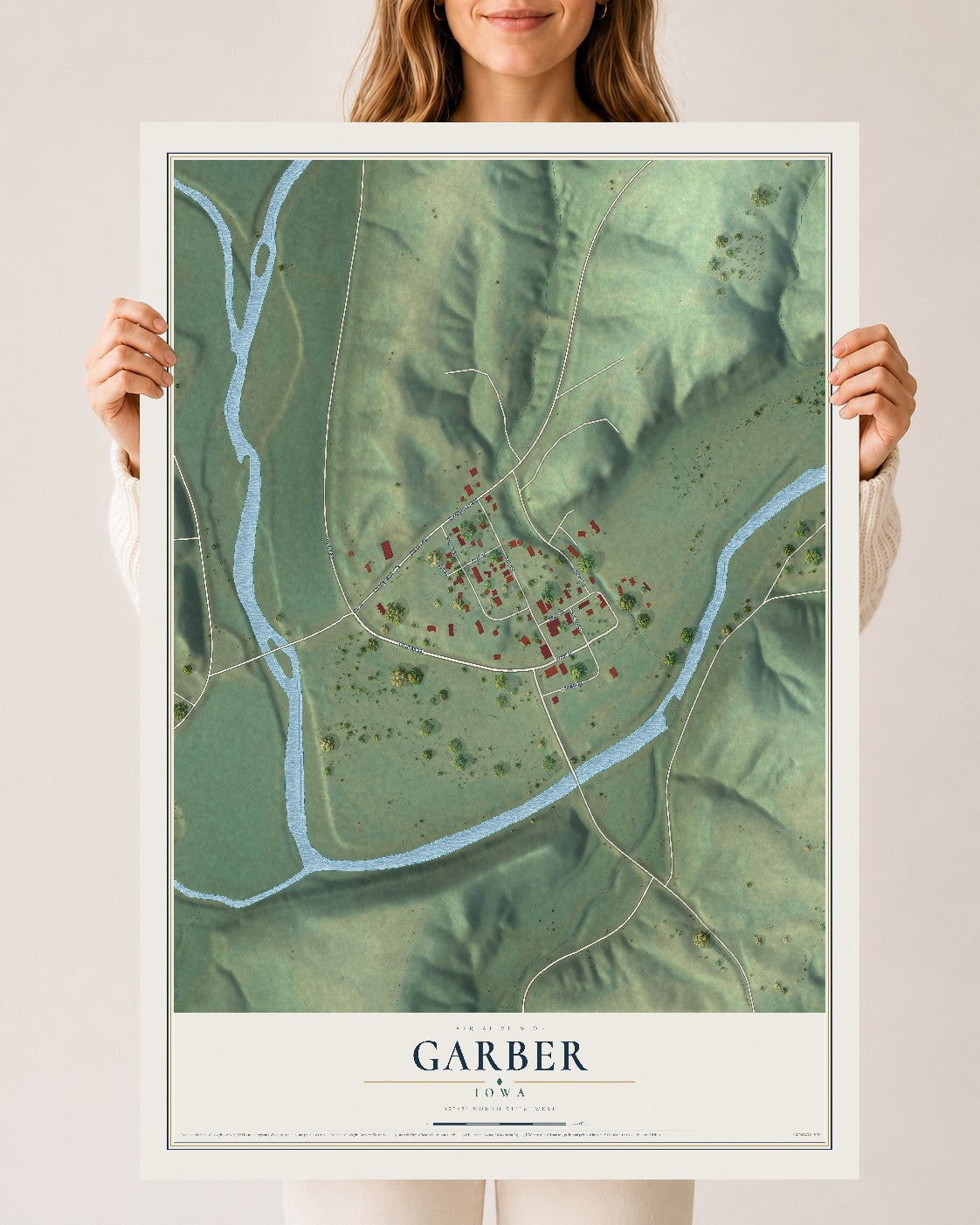 Map of Garber, Iowa, 24 x 36 inch unframed archival matte print