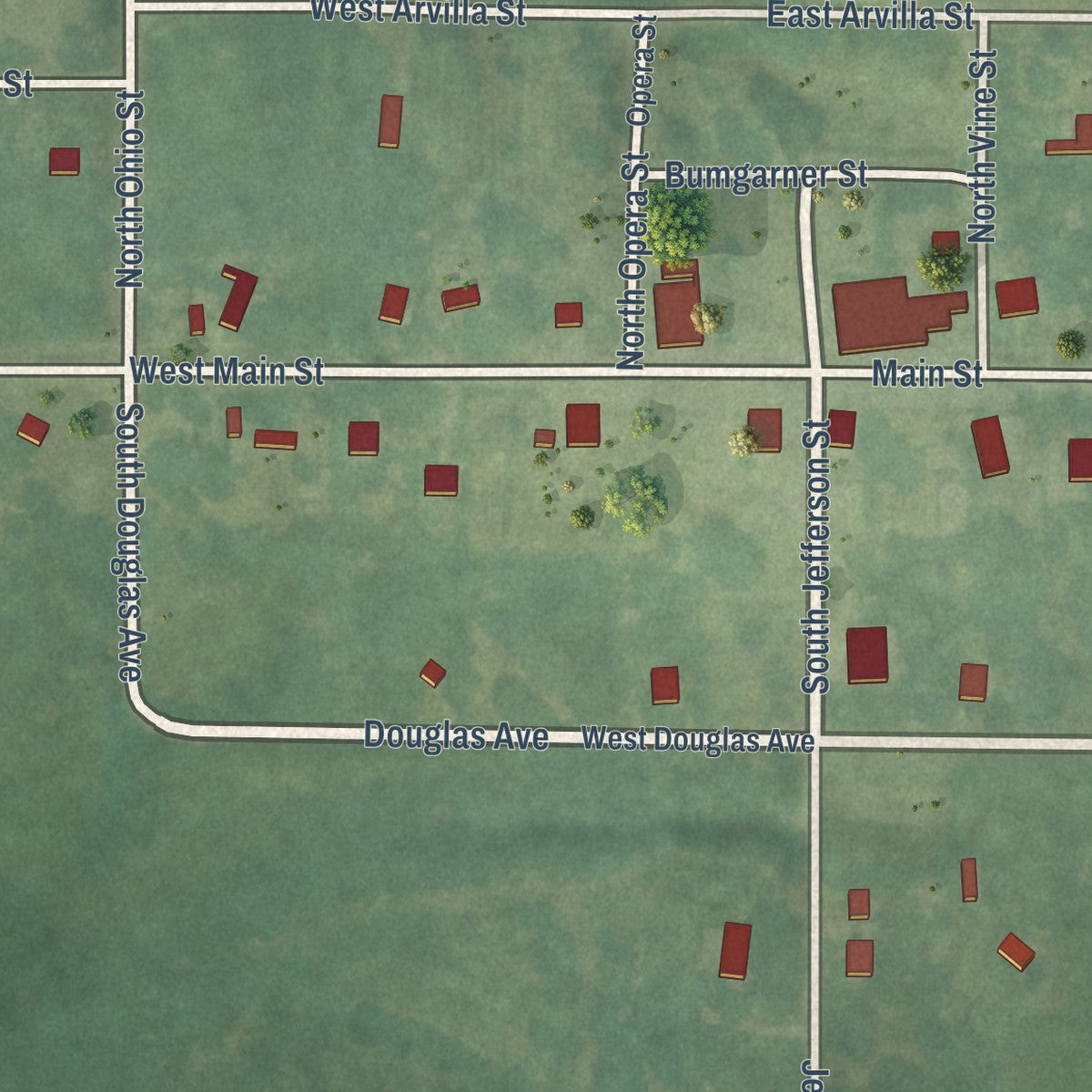 Second close-up of the map of Garden Grove, Iowa print showing more streets and buildings