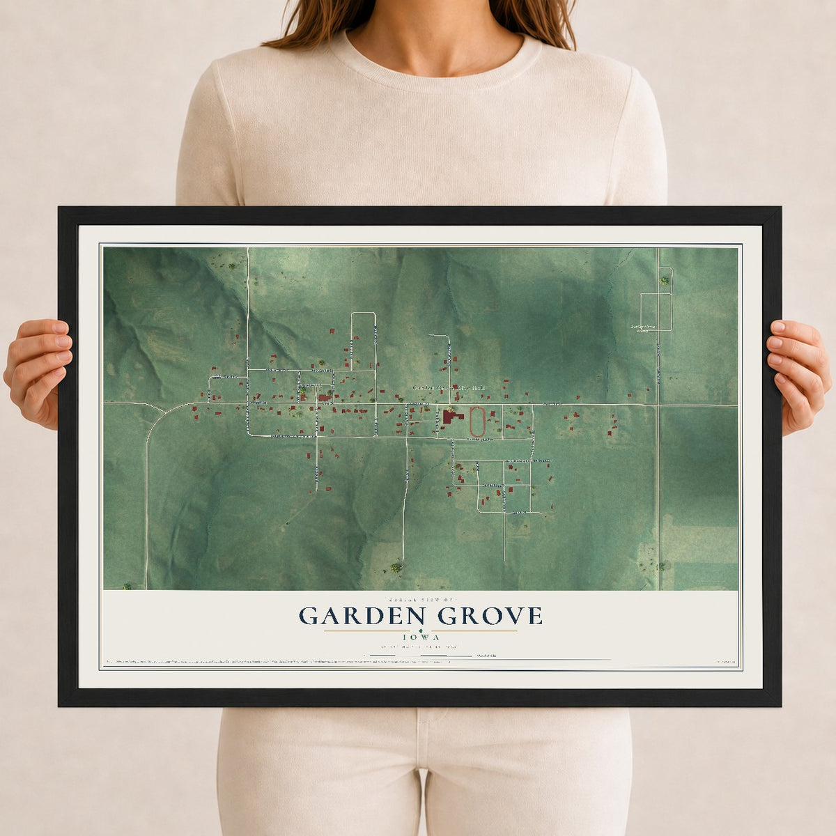 Map of Garden Grove, Iowa, 12 x 18 inch print in a black wood frame