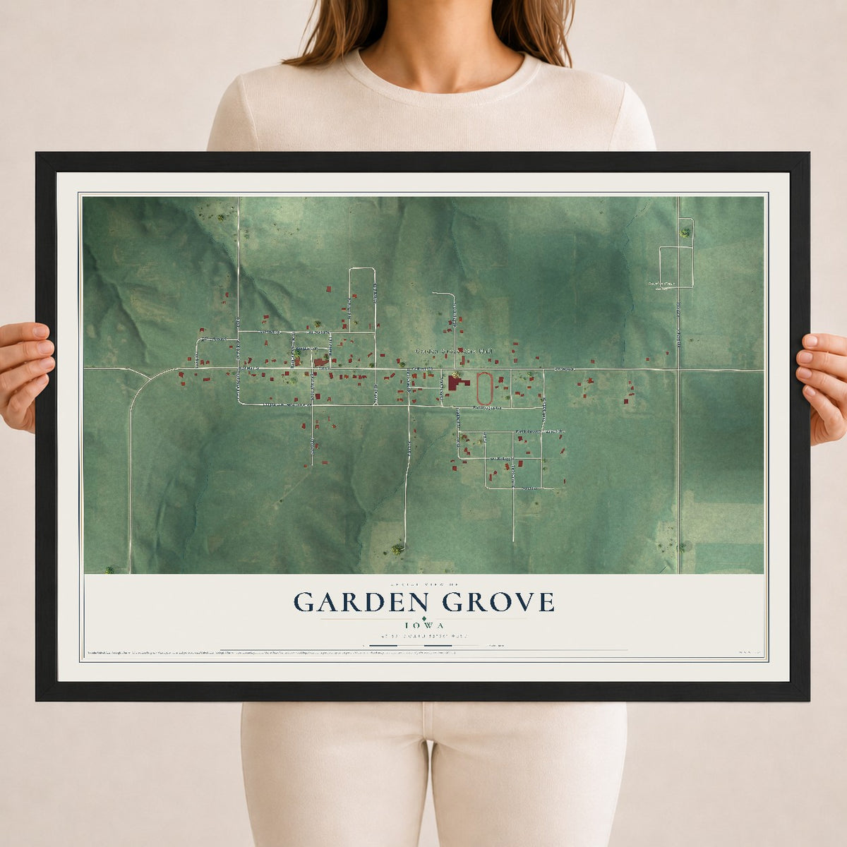 Map of Garden Grove, Iowa, 18 x 24 inch print in a black wood frame