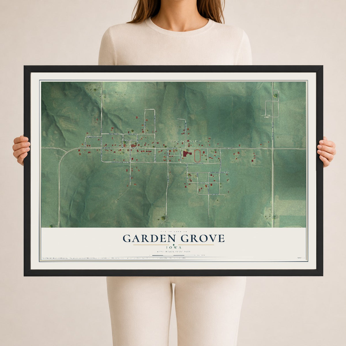 Map of Garden Grove, Iowa, 24 x 36 inch print in a black wood frame