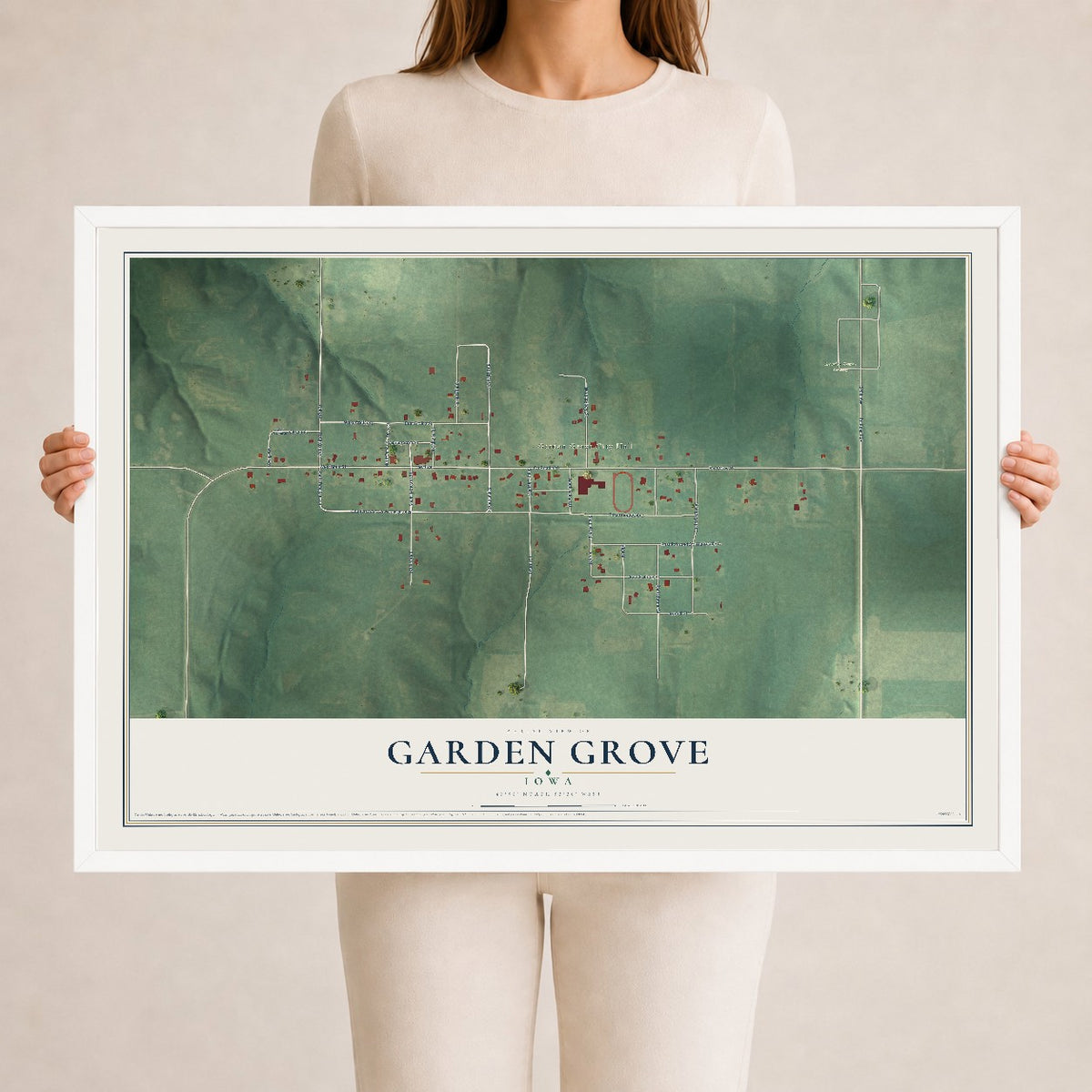 Map of Garden Grove, Iowa, 24 x 36 inch print in a white wood frame