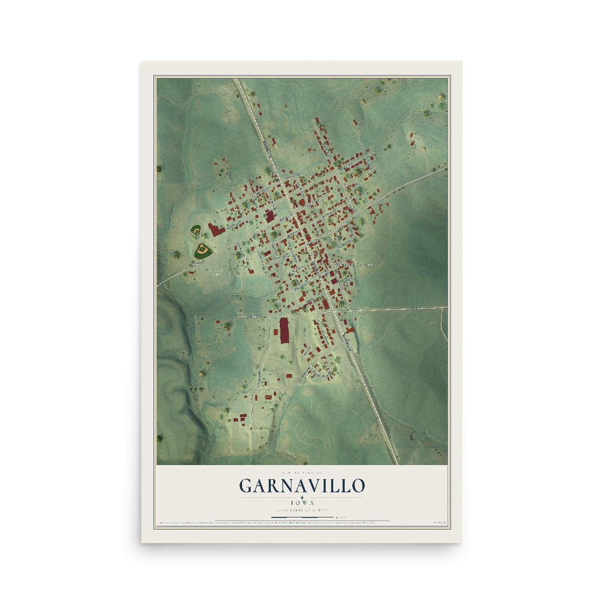 Map of Garnavillo, Iowa, 12 x 18 inch unframed archival matte print